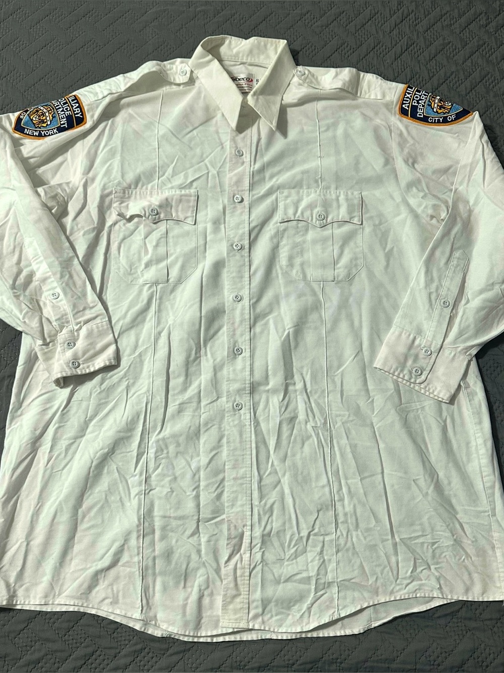 Vintage ELBECO NYPD Long Sleeve 19-35 XXL Auxiliary Police Uniform w/ Patches